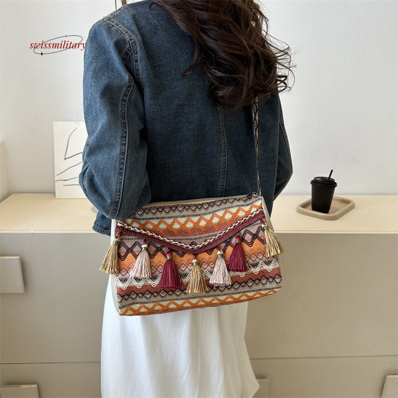 Ethnic shoulder small square 2024 new popular Bohemian style simple and niche crossbody travel women's bag#15 swissmilitary