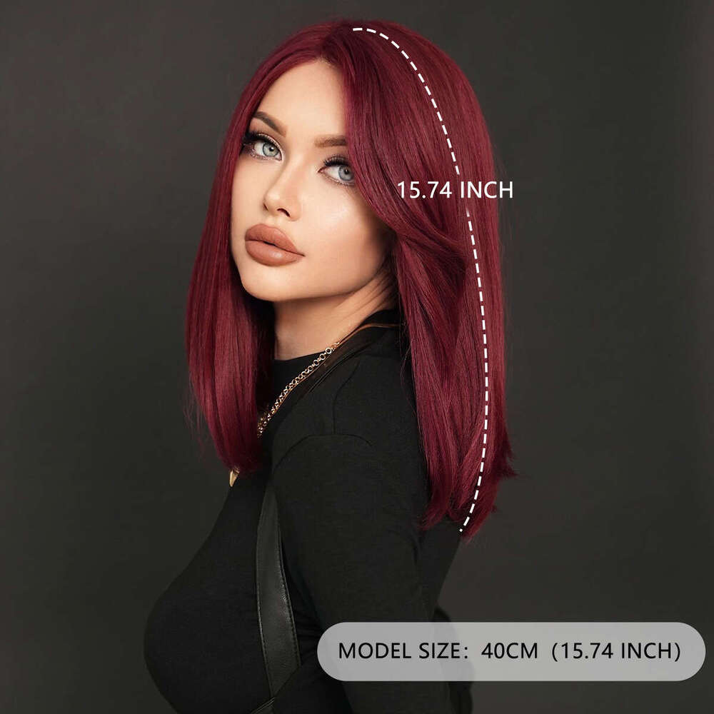 T Part Front Lace Purple Red Female Full Head Cover Shoulder Straight Hair Side Split Natural Wig