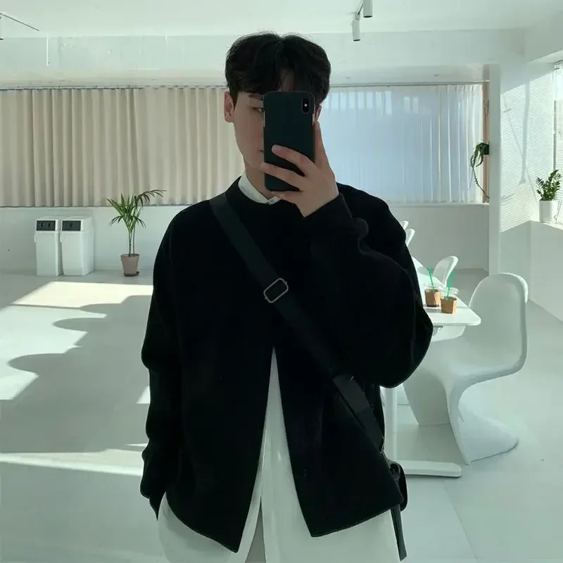 Knit Cardigan Man Casual Thick Sweater for Men Warm Coats Fleeced Woven Jumpers Y2k Original Clothing Deals 2024 241017