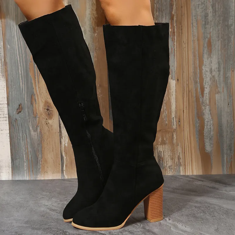 Boots Women boot Cowboy Heels Western Chunky Shoes Leather Knee High Long Elegant Designer Plus Size New Rock Pole Dance Brown 241118