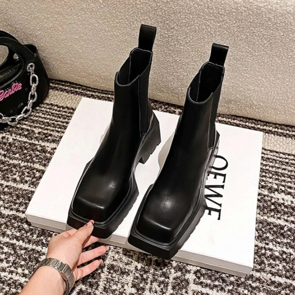 Casual Womens boots Genuine Leather Ankle Chunky Heel Square Toe High Heeled Fashion Designer Boot For Women Botas Mujer 241121