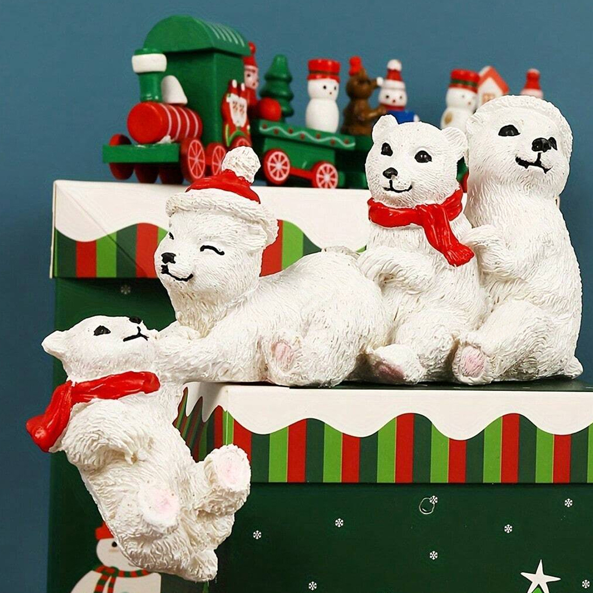 Christmas resin statue help handmade sculpture caretaker white bear shelf decoration holiday desktop decoration