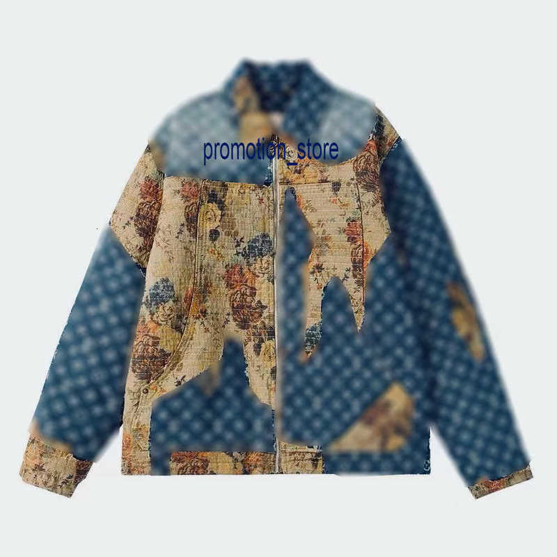 Men's Down & Parkas Designer Monogram Rose flowers printed with presbyteria irregular stitching effect cotton-padded denim jacket fashion warm for men women