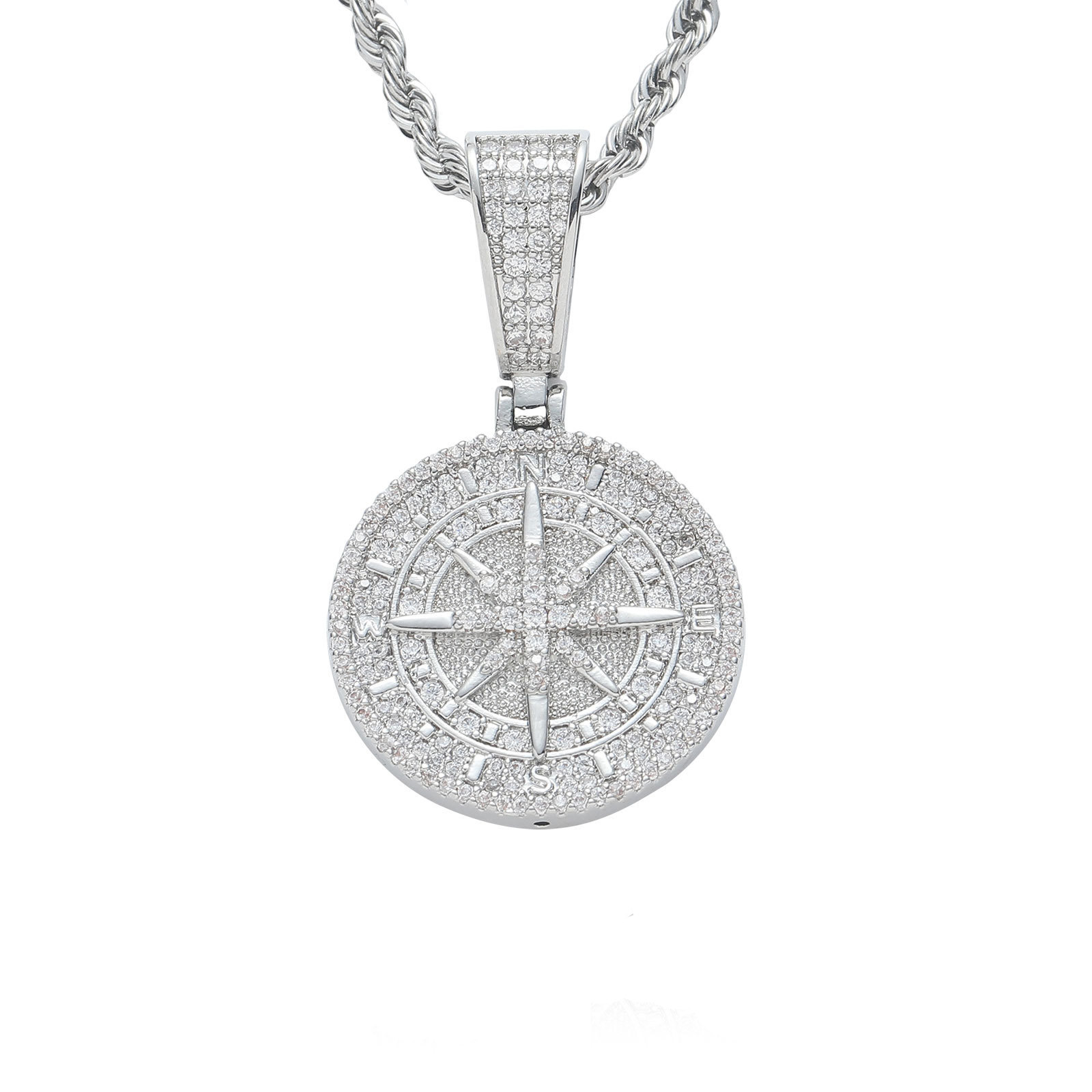 Hip Hop Compass Pendant Necklace Full 5A Zircon Men Women Couple Jewelry Gift