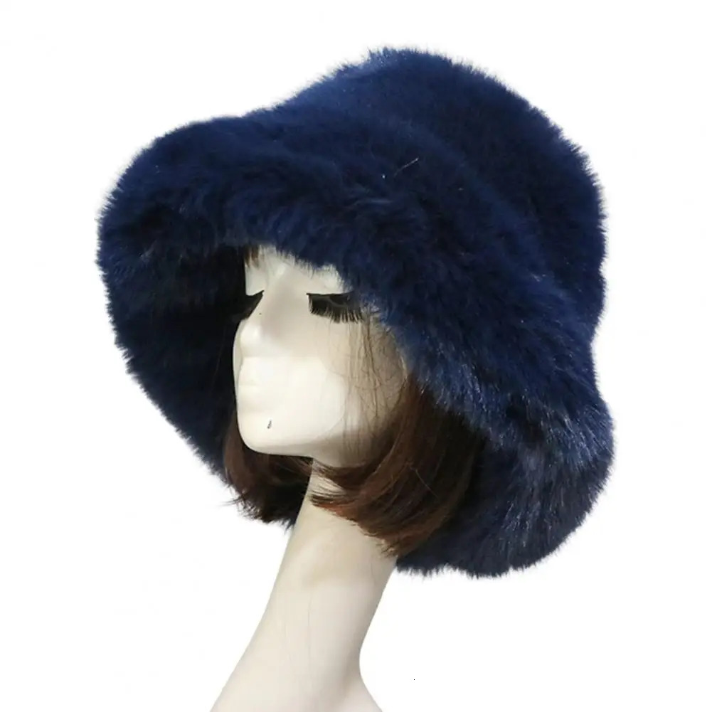 Bucket Hat Oversized Fluffy Wide Brim Soft Thickened Ear Protection Faux Fur Winter Thermal Women Fisherman Cap 241009