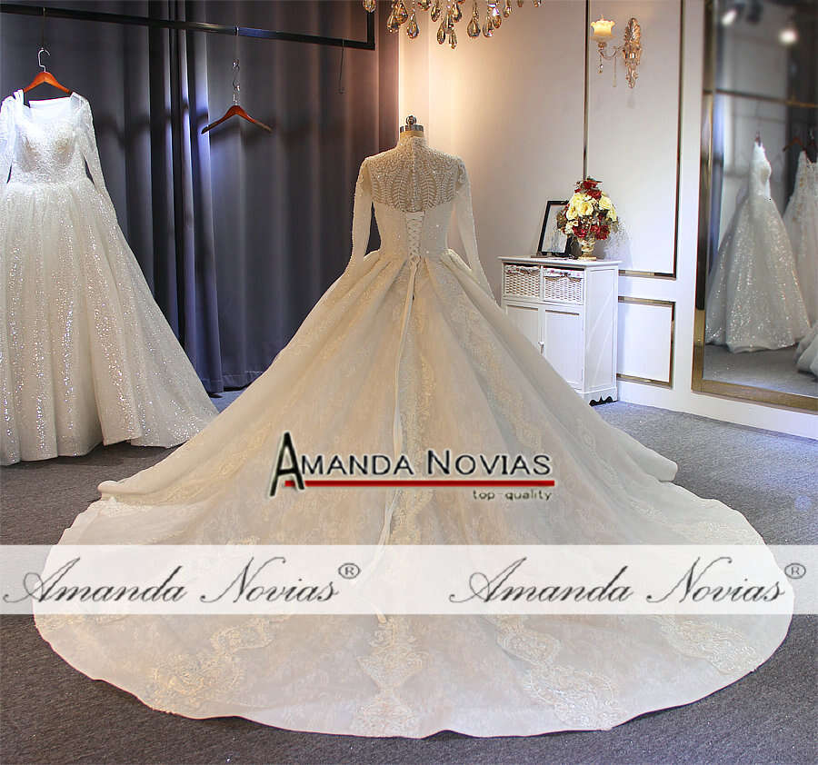 robe de soiree hot sale muslim wedding full lace cover beading dress