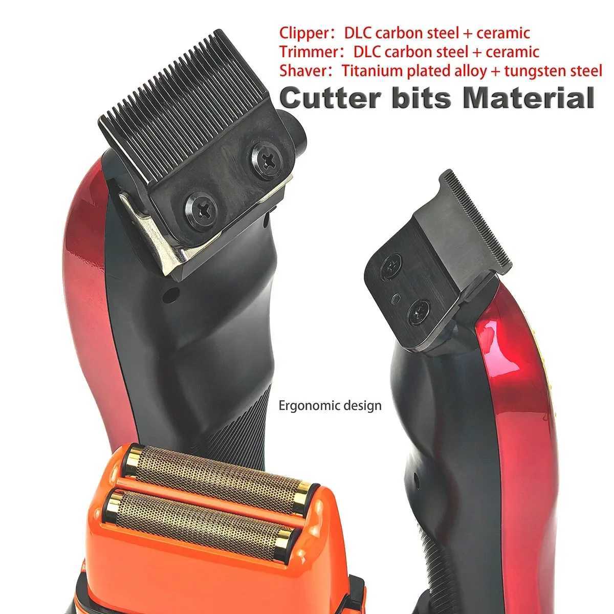 3 pieces of BRDCLIP BRD100 101 808 Barber Professional Cordless Oil Head Gradient 8000rpm Barber Set Decoration Clipper Shaver for Men W241017