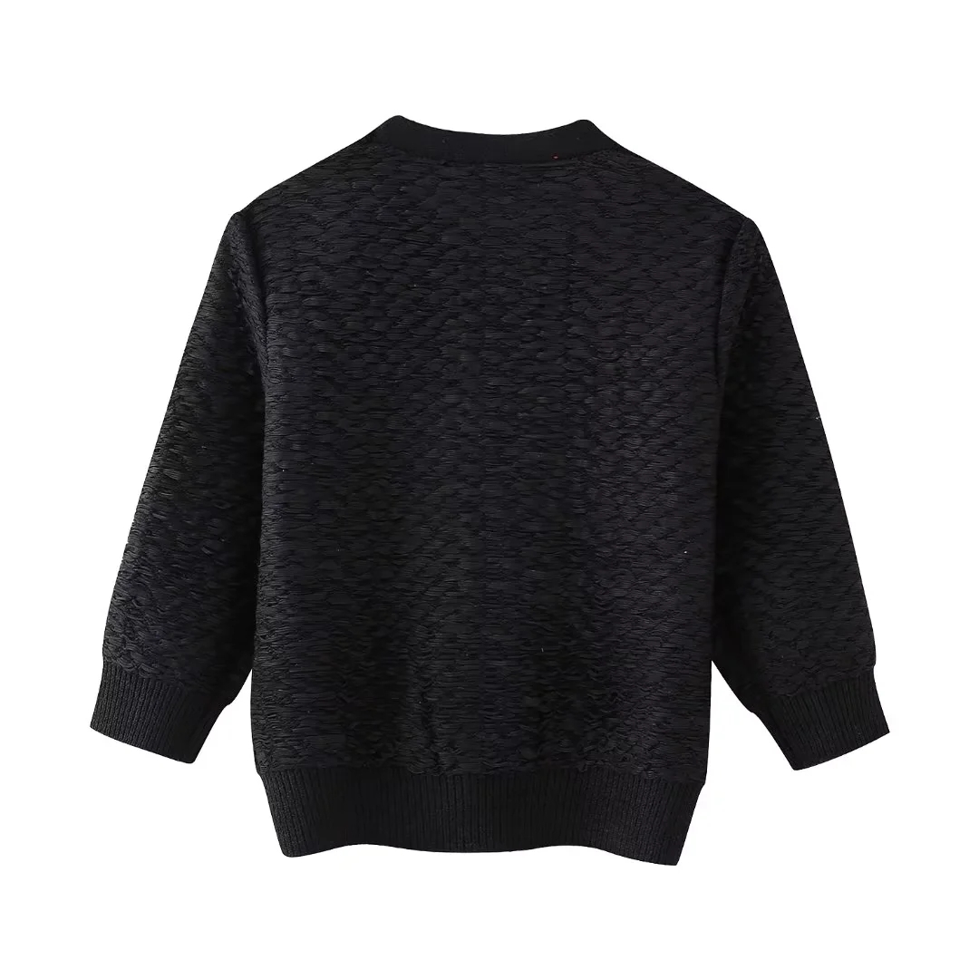 Knitted Cardigan Women's Knitwear Black Short Sleeve Cropped Tops Solid Sext Elegant 2024 Summer Inszartrafz Woman Jumper
