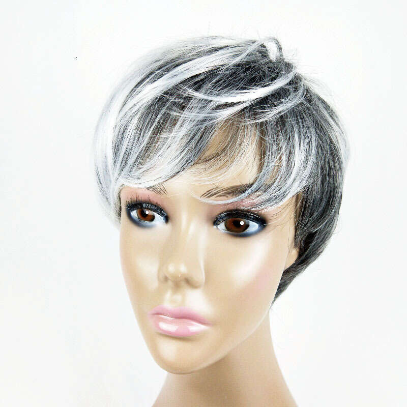 New Wig Women, Fashionable Straight Hair, Black And White Dyed Mixed Color Synthetic Short Hair Cover For Women