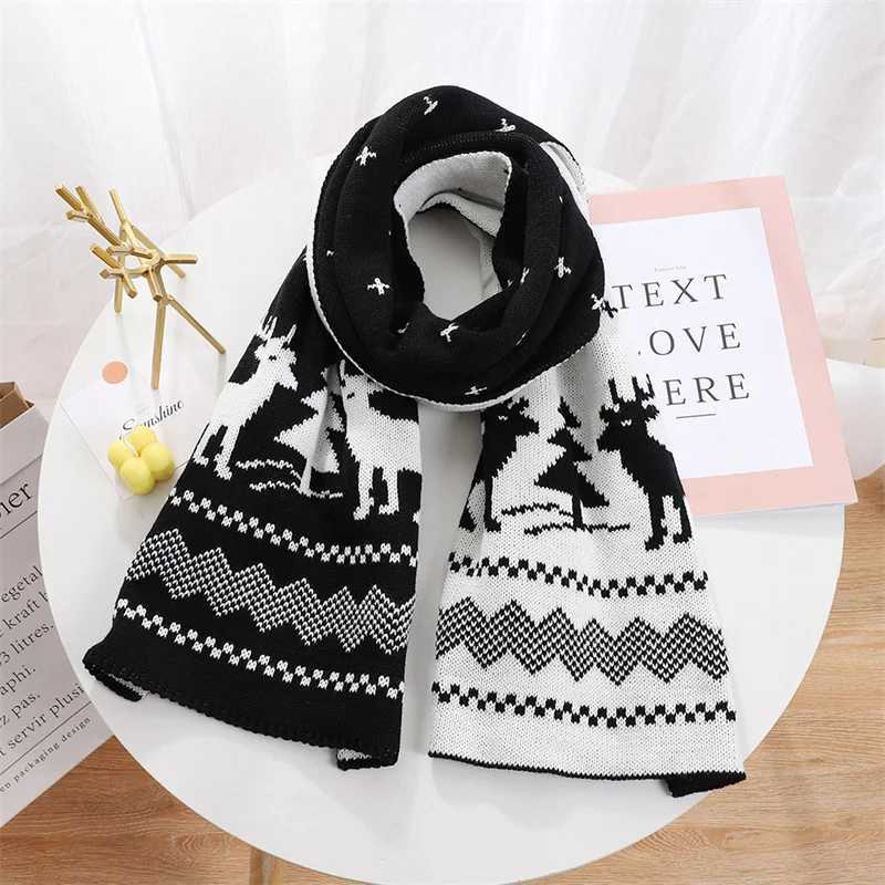 Christmas scarf warm fashion warm wool knitted scarf double-sided scarf holiday red black green cute scarf shawl X241017