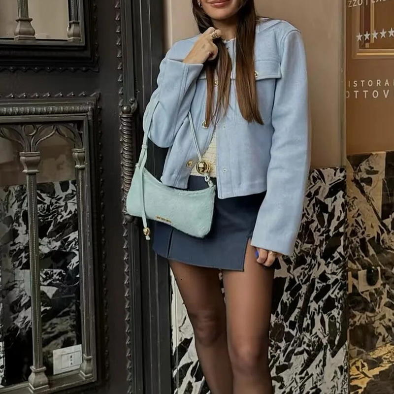 Women's Bombers With Button Solid Casual Outwear Inszartrafz 2024 Elegant Fashion Long Sleeve Tops Woman Coat Jacket