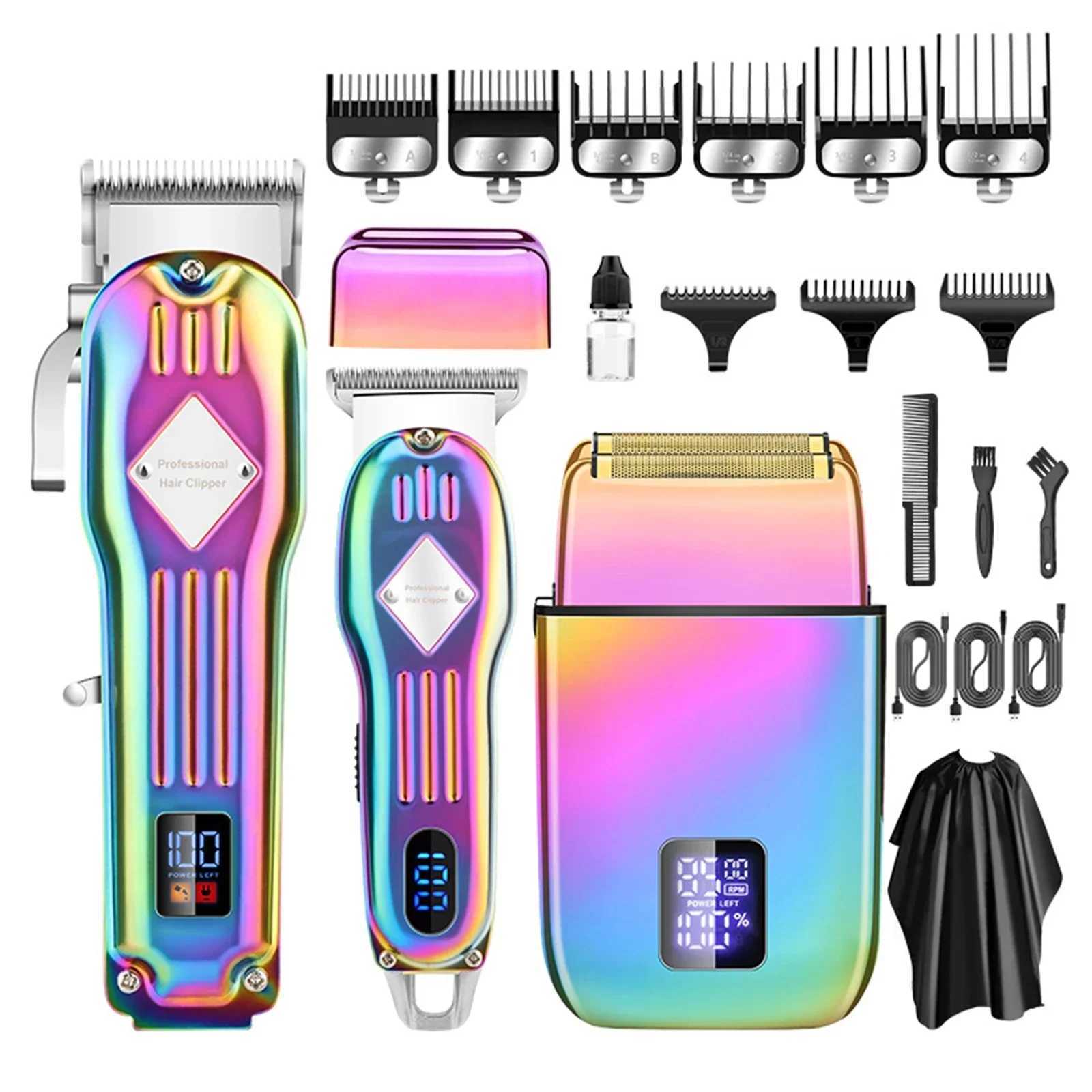 Mens Electric Hair Clipper Cordless Beard Trimmer Kit Bald Shaver Hair Clipper Kit Barber Hair Clipper with LCD Display 9 Guide Combs W241017