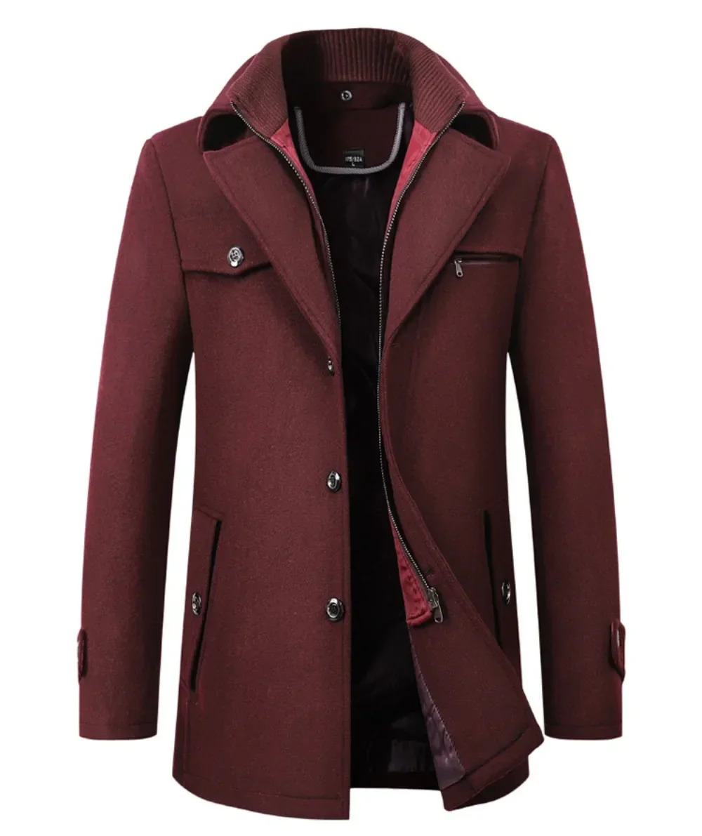 Mens Pea Coat AutumnWinter Collection Wool Double Collar Trench 241007