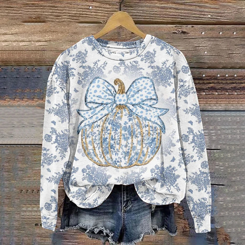 Christmas Womens Hoodie Round Neck Long Sleeved Sweatshirts Tree Printed Clothing Fashion Party Autumn Winter 241017