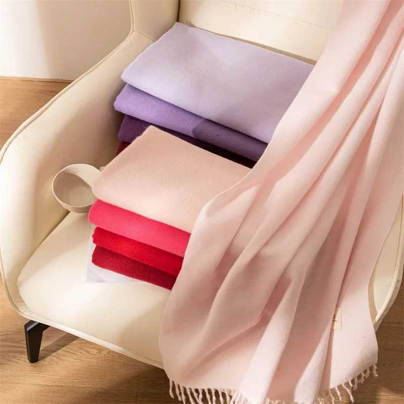 Womens cashmere scarf 2024 winter shawl warm wrap womens Pashmina solid color printed blanket scarf neck with headscarf X2410173
