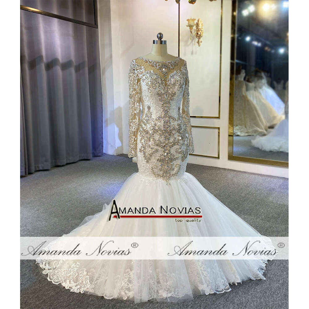 Heavy beading mermaid wedding dress with long train