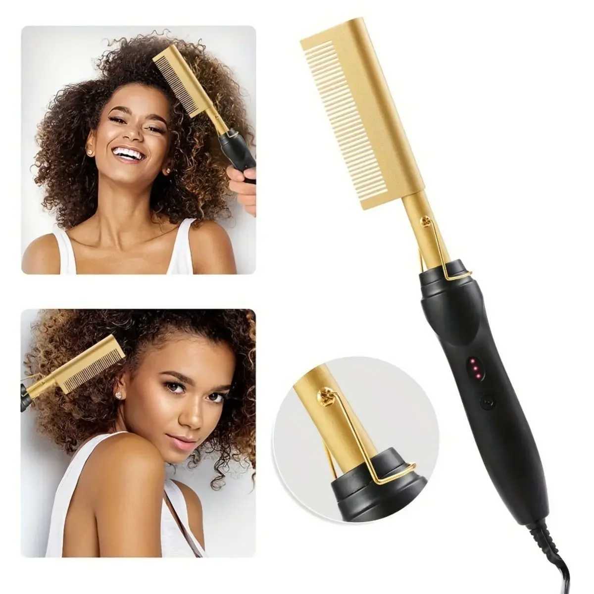 Hot Comb Hair Straightener Heat Pressing Combs Electric Hair Straightening Comb Curling Iron For Natural Hair Beard Wigs GiftXJ241016