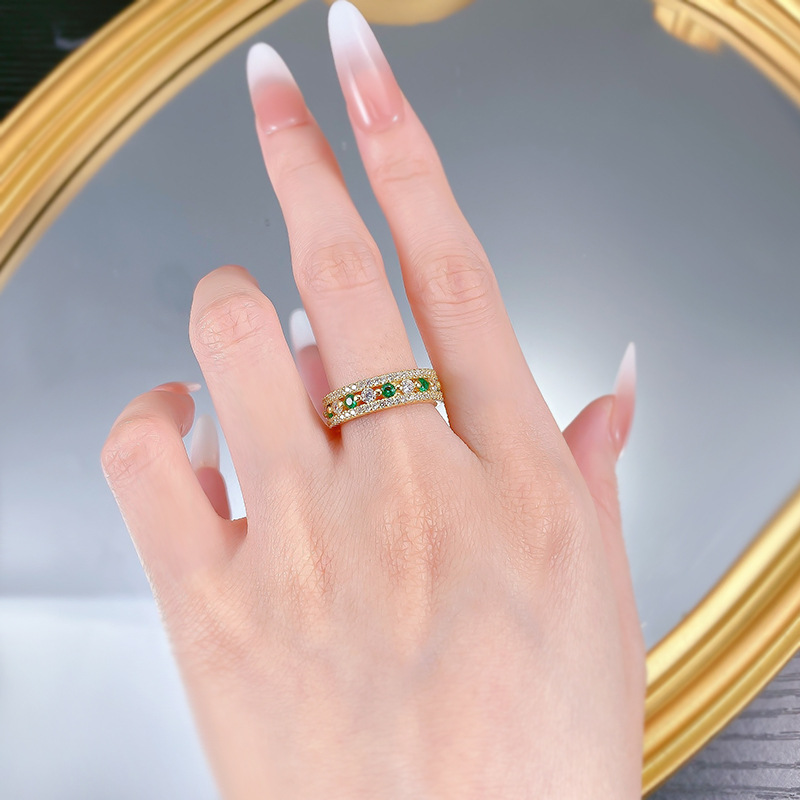 Sterg Sier Emerald Moissanite Engagement Ring| Real Dia Eternity Band