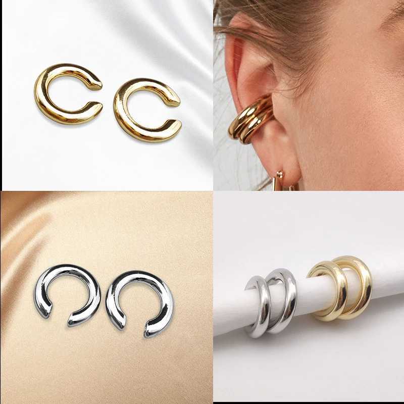 New minimalist gold silver round earrings womens non perforated C-shaped geometric earrings bone clips punk jewelry W241017