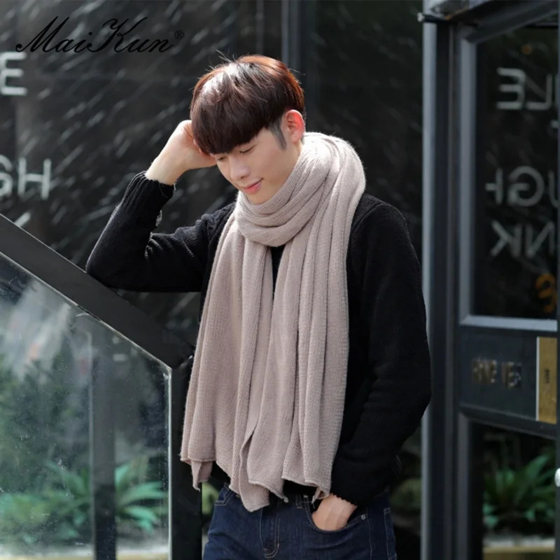 Maikun Thick Knitted Mens Scarf Winter Fashion Add Simple Solid Color Mens Warm Neck Scarf 241017