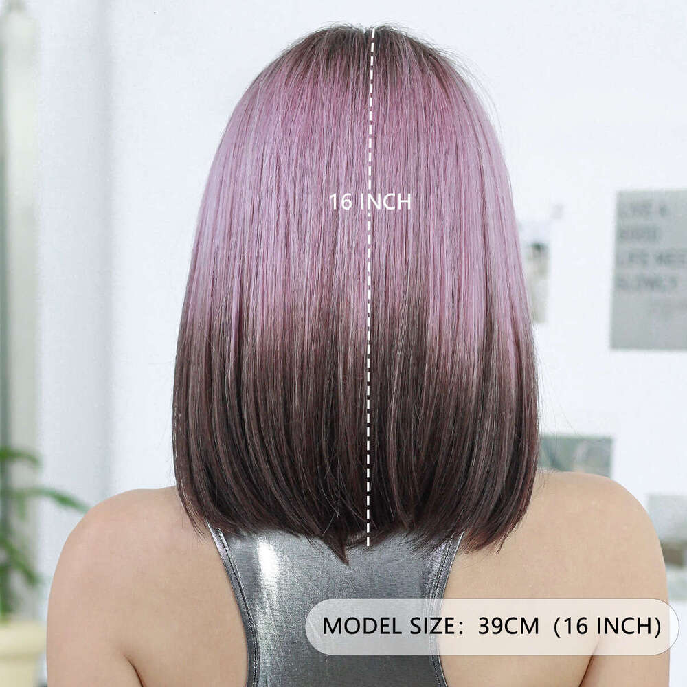 Small T Wig Pink Gradient Brown Short Straight Hair Medium Differentiated Fiber High Temperature Silk Bob Lace Front Wigs