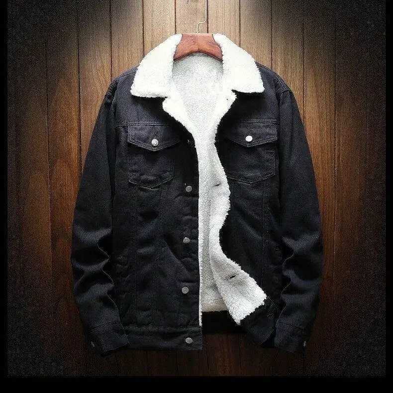 Mens Winter Casual Denim Jacket Fleece Lining Thickened Sheep Velvet Top Slimming Effect For Smooth SilhouetteXJ241017