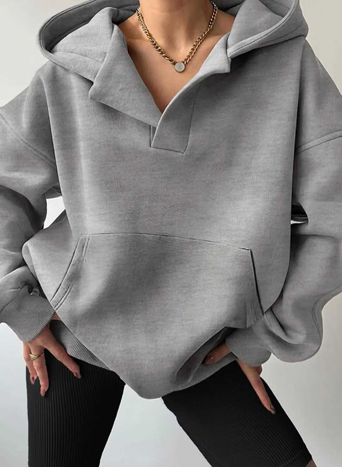 Women Casual Oversized Long Sleeve Fleece Sweatshirt Hoodies with Pockets S-XXLX241016