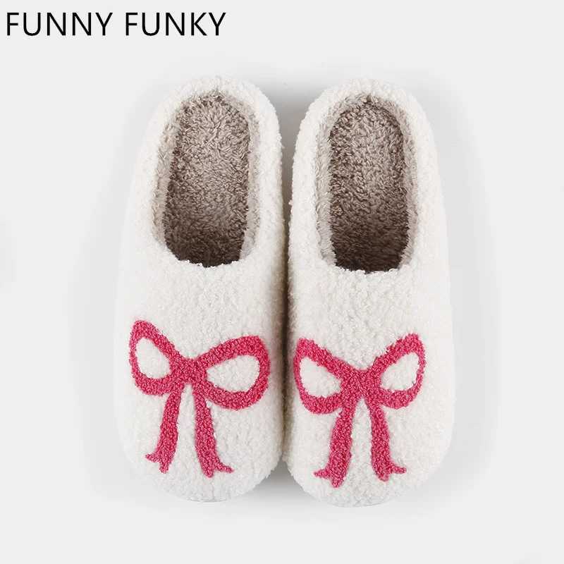 Womens winter slippers with butterfly bows comfortable home slippers made of wool for indoor use and couples non slip living room shoesCL241017