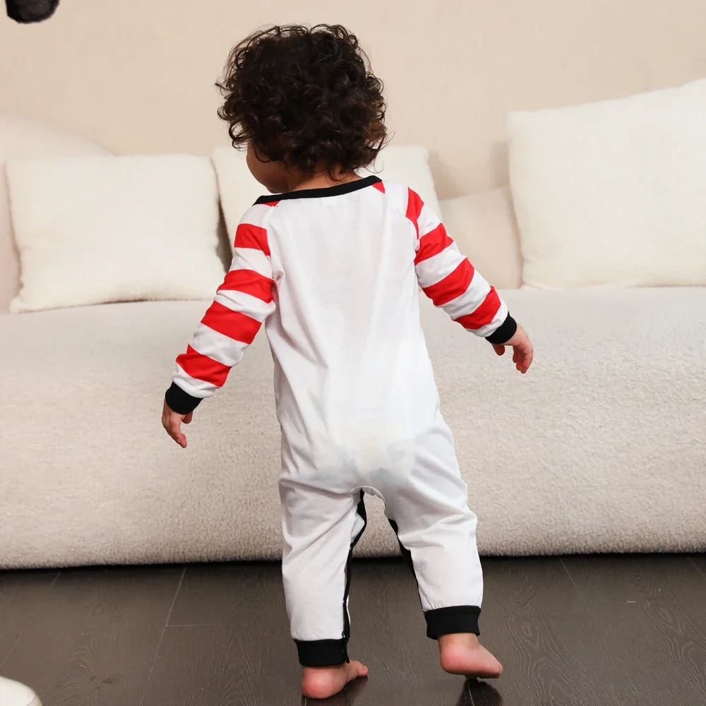 Mother Father Kids Christmas Matching Outfits Baby Romper Cartoon Striped Pattern Pajama Sets Xmas Family Clothing Set 241017