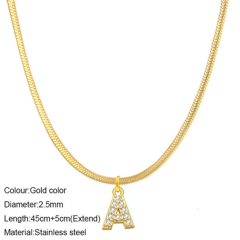 26 letter adjustable titanium steel necklace French flat snake bone collarbone chain stacked dia pendant Friends Gift