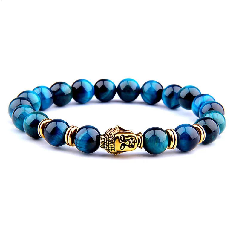 AA Royal Blue Tiger Eye Mens Bracelet Beads Natural Stone Buddha Elastic Charm Bracelet Womens Fashion Jewelry 241017