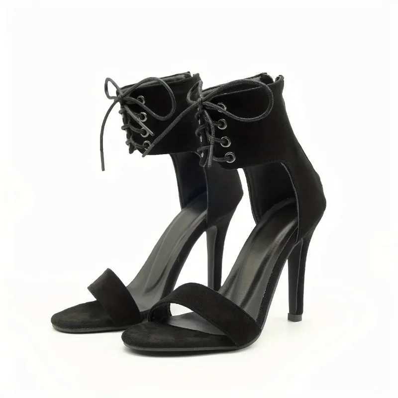 Sexy Open Toe Lace Hollow Cross Sandals hot for Womens Roman Shoes Side Zipper Thin High Heels Cool New Designer pumps Z241017