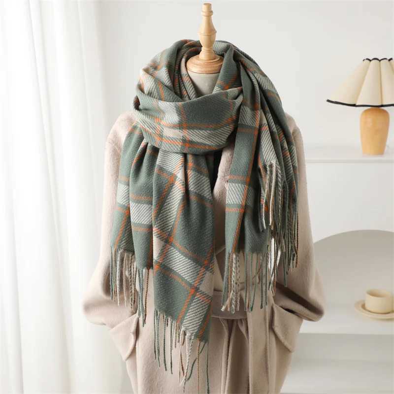 Korean style thick warm shawl winter plain weave tassel blanket cashmere such as scarf collar Chief Pashmina raincoat Stoles X241017