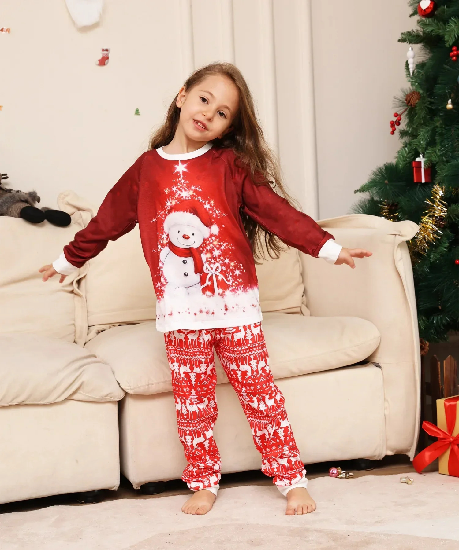 Matching Christmas Outfits for Family Cute Snowman Print Parentchild Pajamas Set Soft Warm Sleepwear Xmas Look Pyjamas 241017