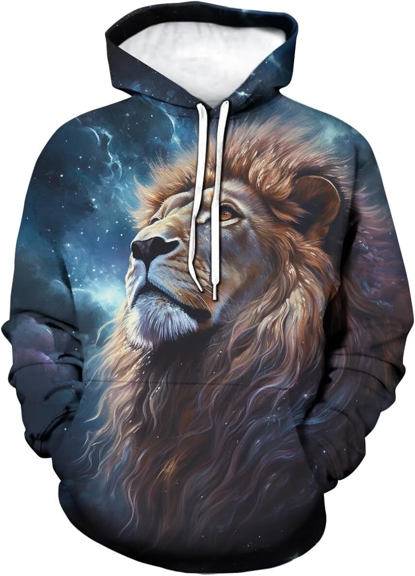 Hoodie for Mens Womens Unisex Funny Lion King Hoodie 3D Printing Psychedelic Long Sleeve Pullover Hoodies Pocket Graphic Hoodies sweatshirt Pullover L