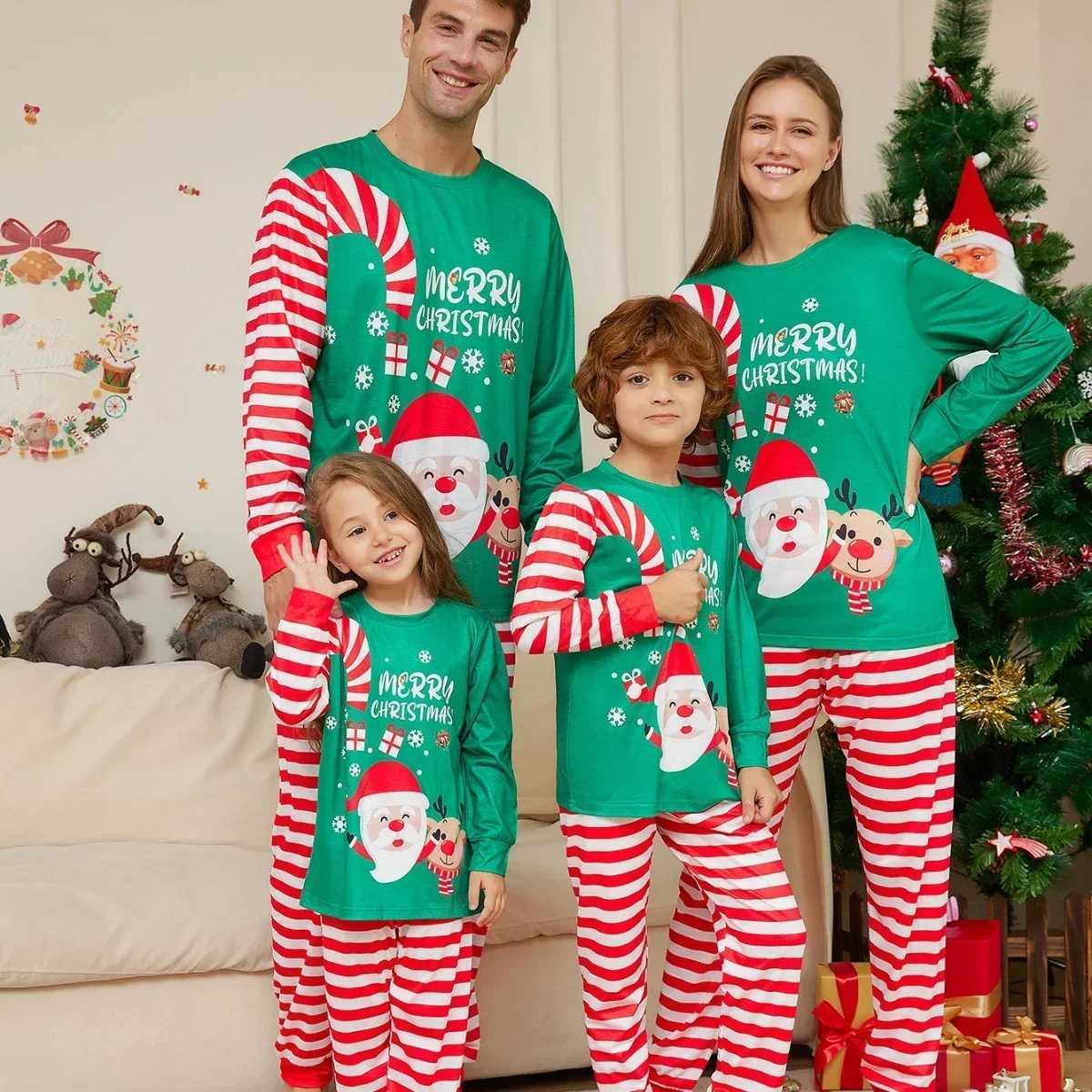 Family Christmas Pajama Set Deer Mama Childrens Elk Santa Claus Printing Baby Santa Claus Family Matching Clothing Christmas Family Clothing W241015