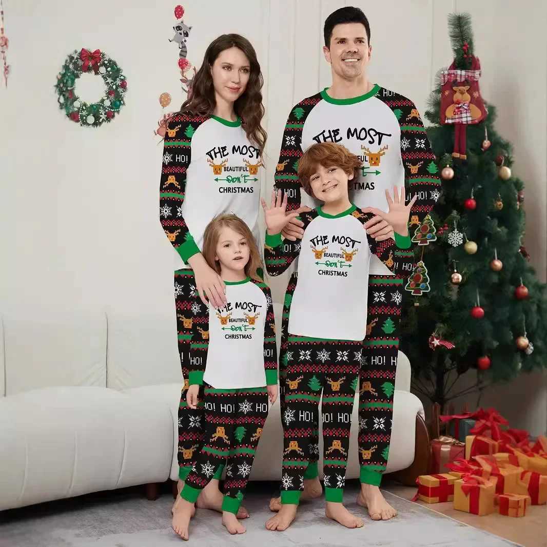 Family Christmas Matching Set Letter Printing Pajamas Mom Daughter Dad Son Matching Clothing Set Baby Dog Pants Pjs Christmas Appearance W241015