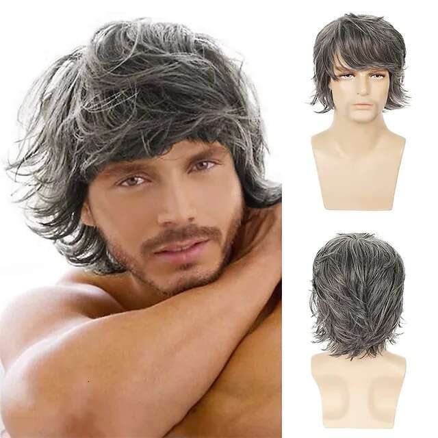 Wig Men's Headband Style Golden Upturned Short Curly Hair Slanted Bangs 12 Inches American And British Synthetic Wig