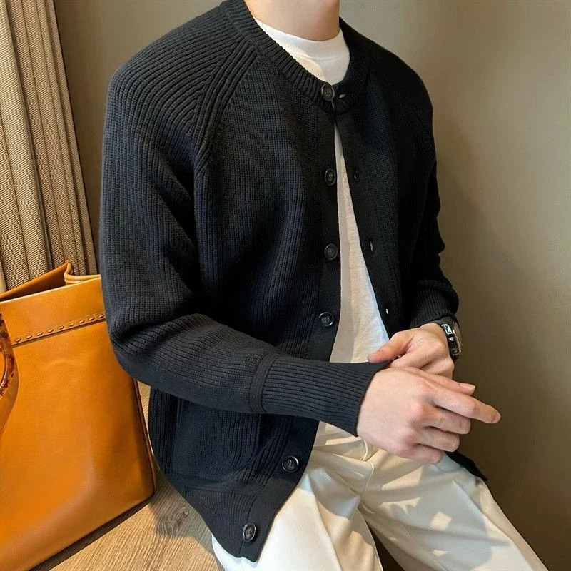 Thick Knit Cardigan Man Solid Color Coats with Pockets Sweater for Men Harajuku Y2k Korean Reviews Clothes Fashion Cashmere Top 241017