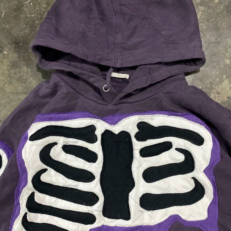 Y2K bag street hiphop casual fully matched pullout graphic hoodie mens fashion gothic purple pleated print over 2000s sudadoras 241010
