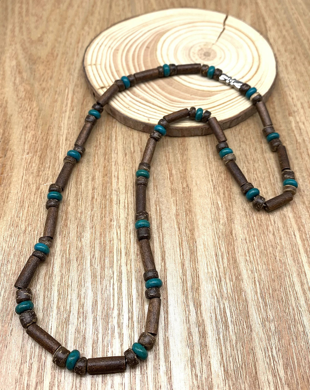 Natural coconut shell turquoise spacer beads surfing necklace fashionable tribal jewelry 241017