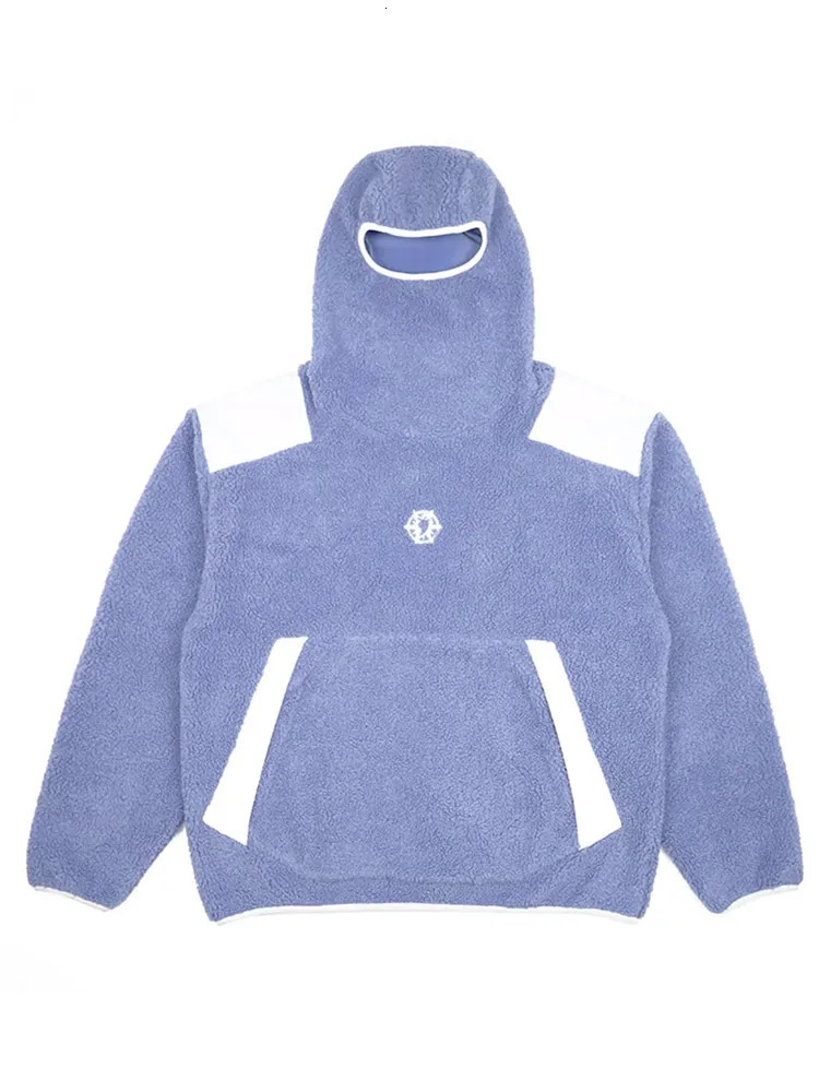 Fahion Contrast Mens Fleece Hoodies Autumn Thick Warm Lam Wool Turtleneck Hooded Pullover Male Embroidery Teddy Velvet Hoodie 241016