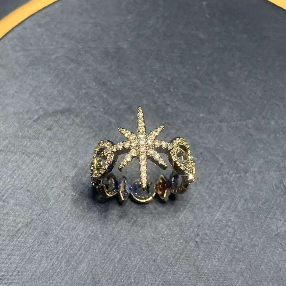 Version Meteor Female Octagonal Star Circle Rice Character Pair Full Diamond Elegant Ring