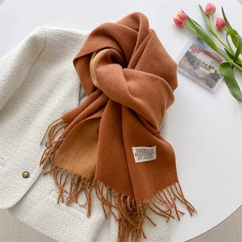 Fashionable winter cultural scarf shawl and wrap womens solid headscarf long sleeved cashmere Pashmina scarf X241017