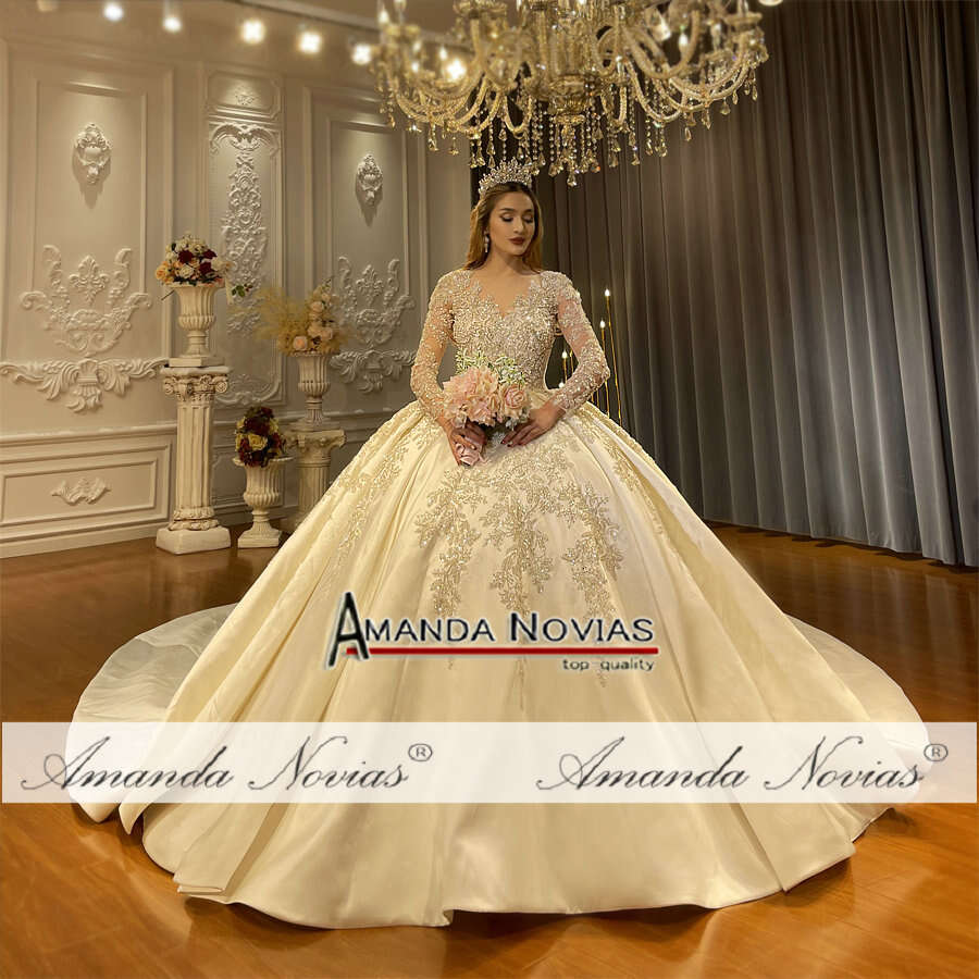 Ball Gown Lace Applique Satin Wedding Dress