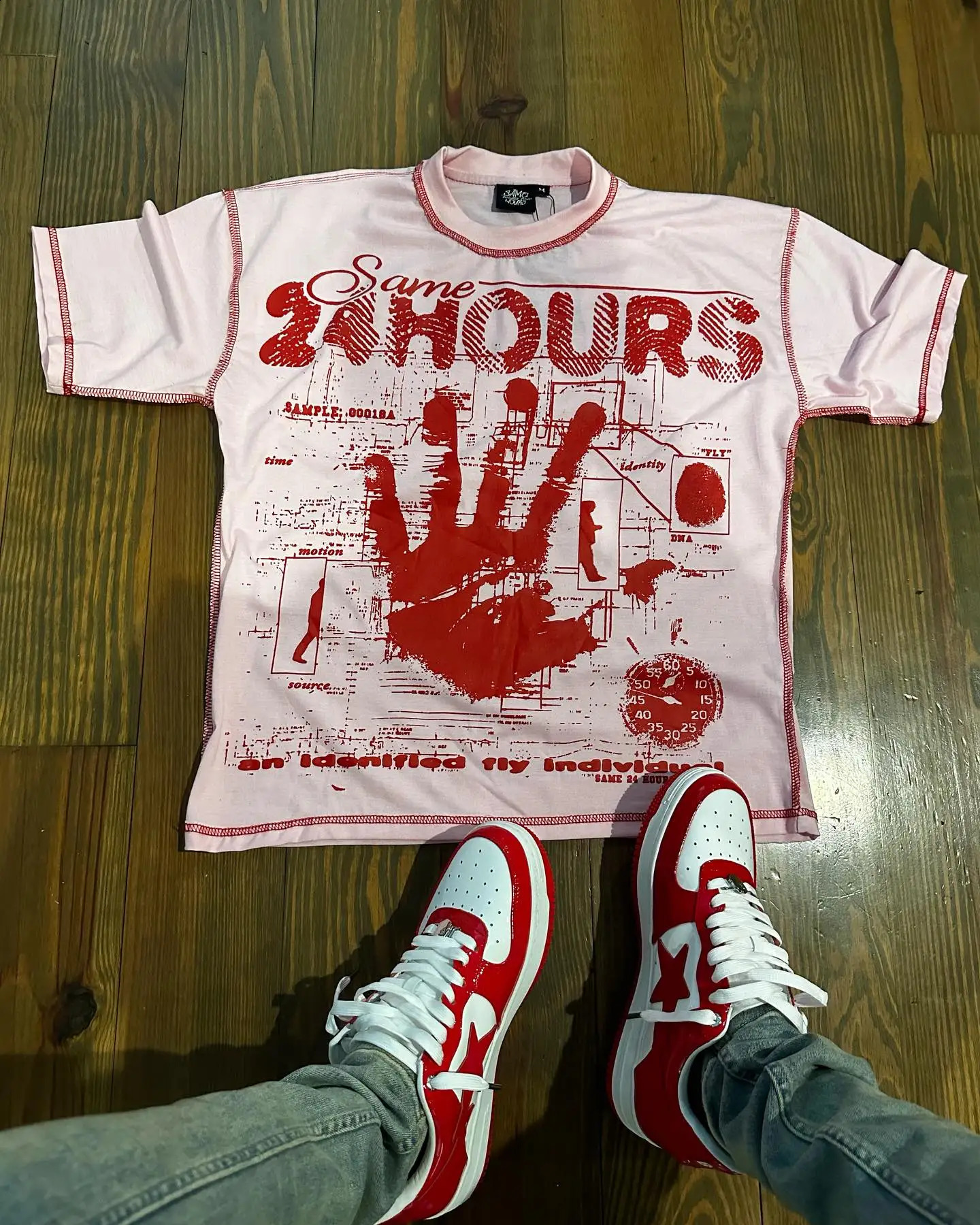 Men Women Pink Hip Hop Print Loose T Shirts Personality Embroidery Casual Street Tee Couple Stripe Patchwork Short Sleeve Y2k 241017