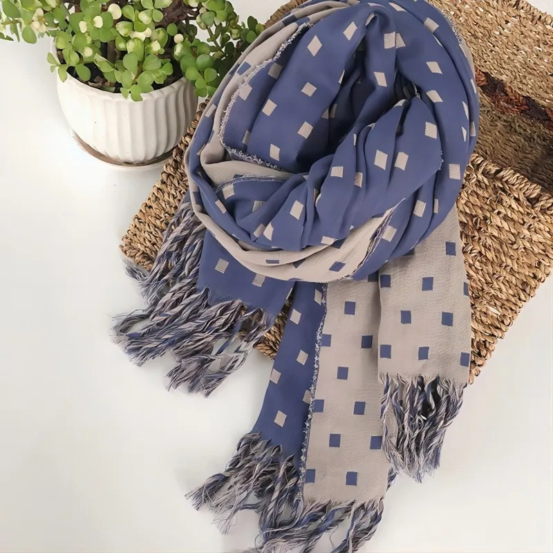 Winter warm cotton doublesided small square pattern thick shawl 241009