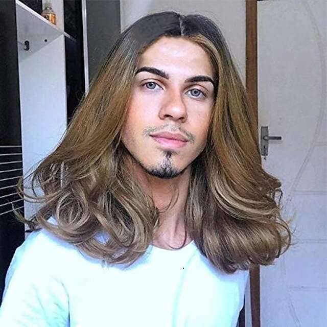 Men's Synthetic Mechanism Wig Shoulder Length Men's Style With Broken Hair Brown Fake Headband WIGS