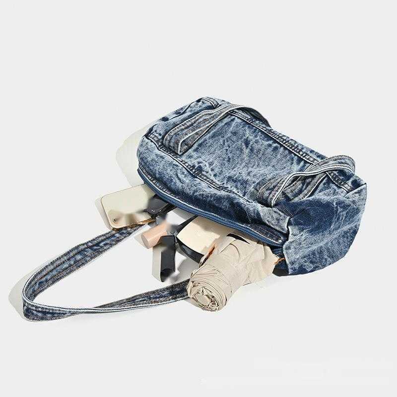 CMM denim bag, denim bag, embroidered shoulder bag, travel fitness bag, hand-held pillow bag 241015