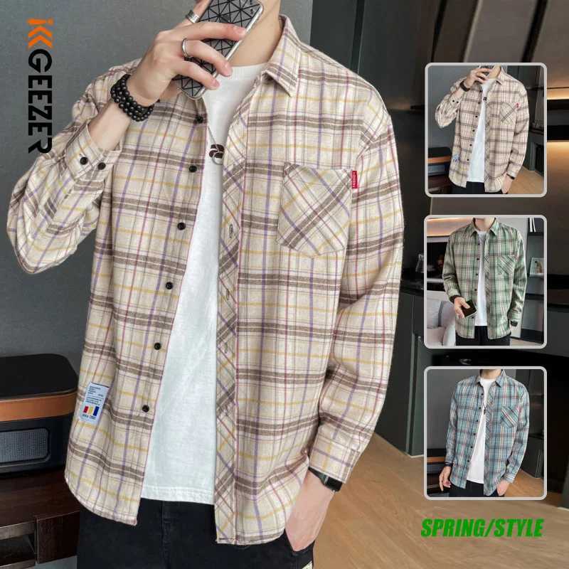 Men Shirt Plaid Cot… - image